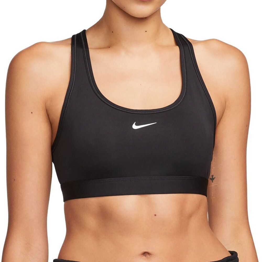 NEW Nike Dri-Fit Swoosh Logo Black Light Support Non-Padded Sports Bra - Small